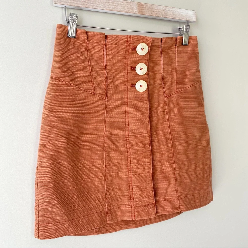 Free People‎ Every Minute Every Hour Mini Skirt 4 Orange Button Western Cotton